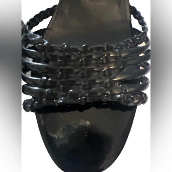 PRADA Black Patent Leather Woven Wedge Wrapped Slip On Slides EU 37.5 - Picture 6 of 6